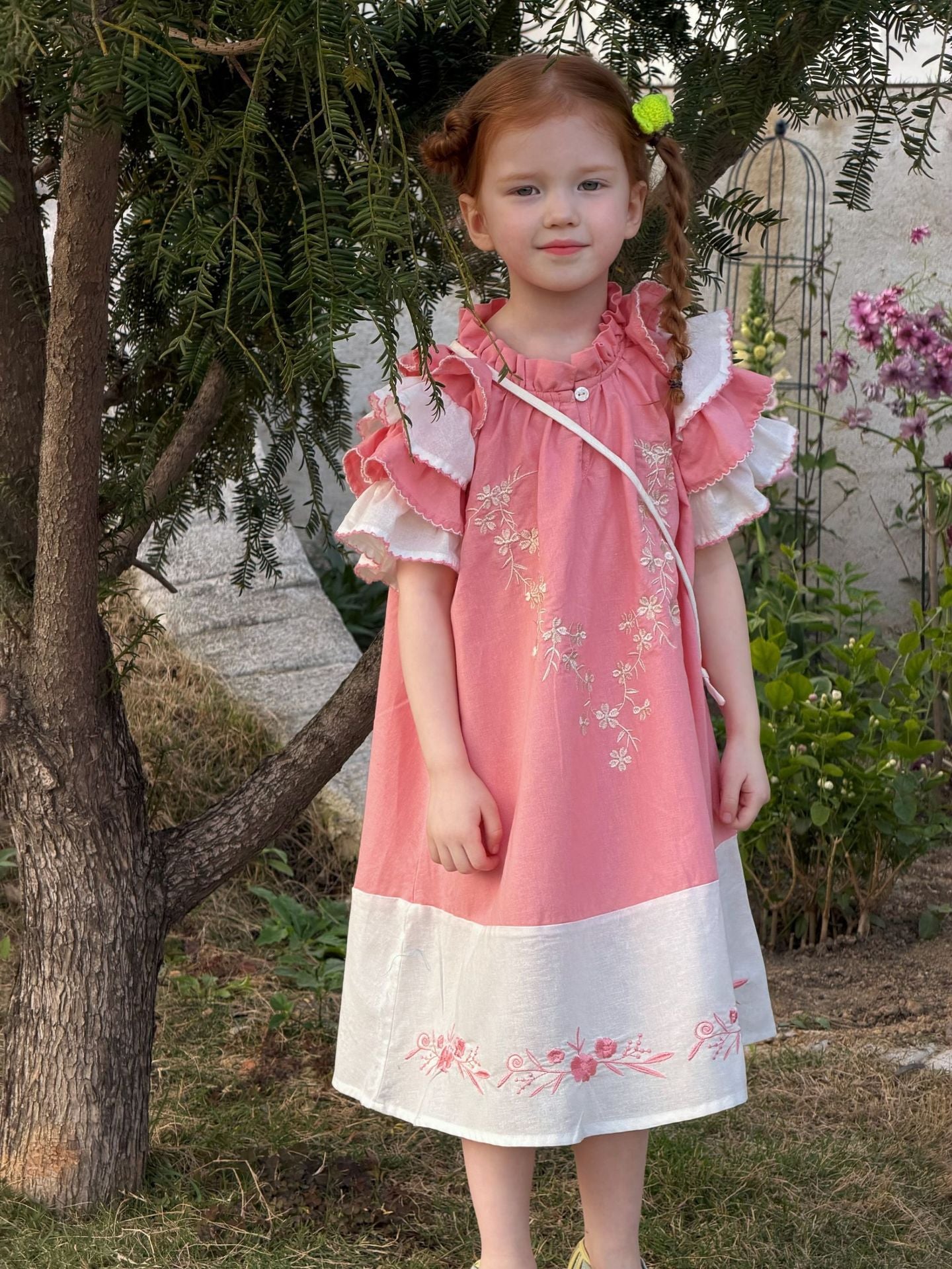 Flutter Sleeve Embroidered Dress ラッフルフリル 半袖ワンピース【mh0013049】