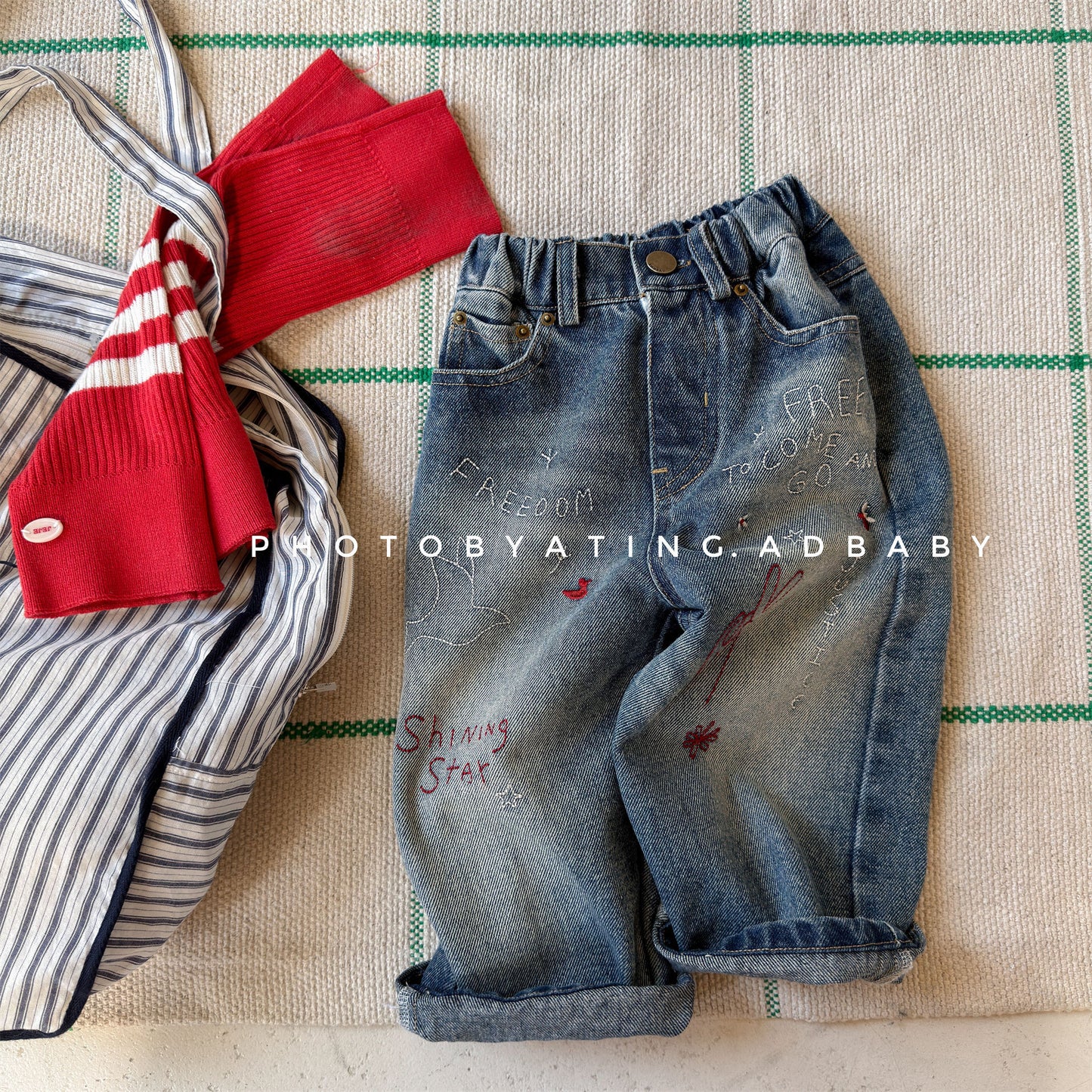 Kids' Hand-Drawn Print Pocket Loose Denim Pants [mh0014063]