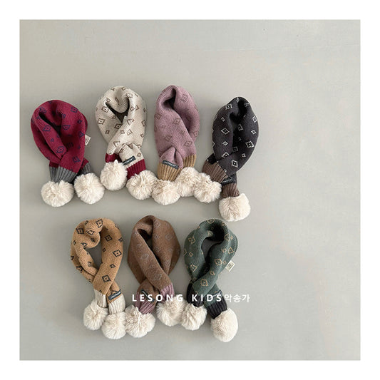 キッズマフラー ニット ボンポン付き ネックウォーマー【mh0011798】