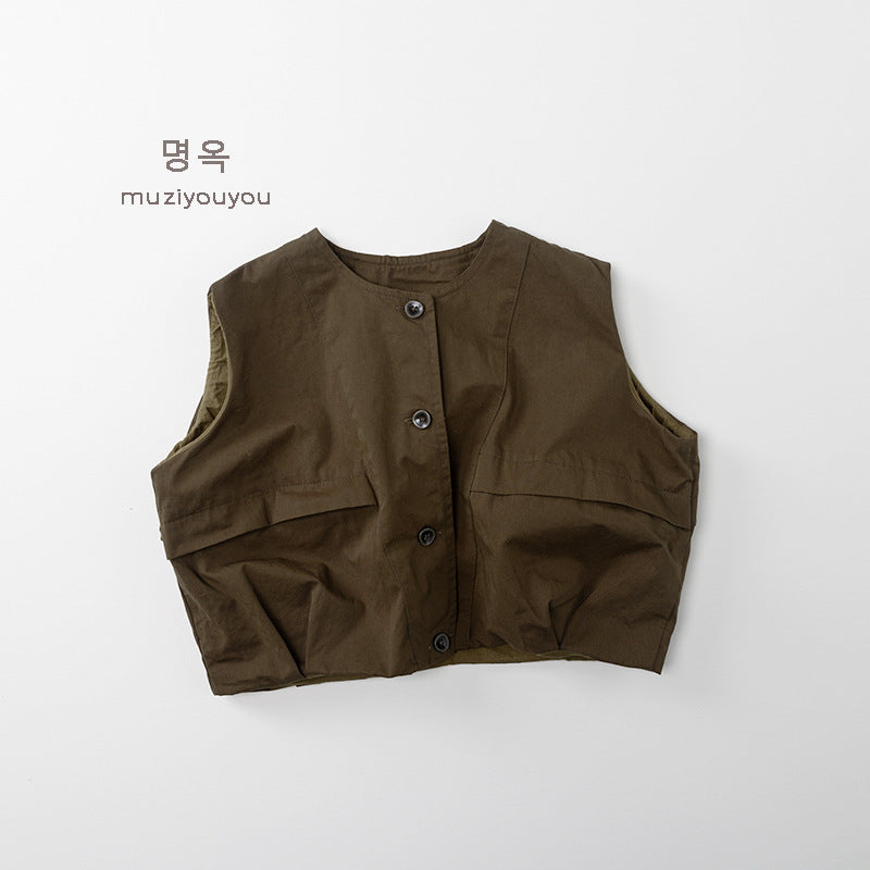 -フラップポケットノーカラーベスト【mh0010870】 - mamahalo shop - ベスト -  べビー服 - 子供服 - 男の子 - 女の子