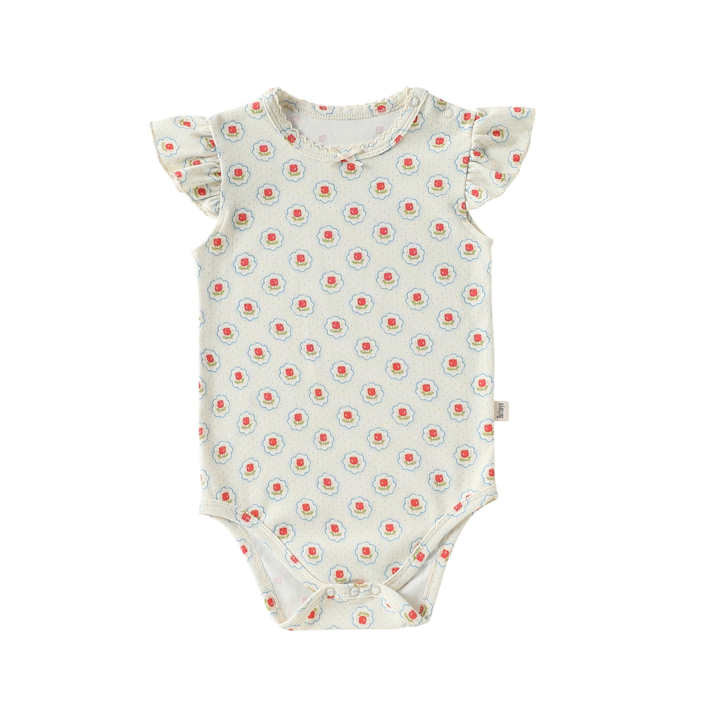 Frill Sleeve Cotton Romper フラワー チェリー フリル袖ロンパース【mh0012780】