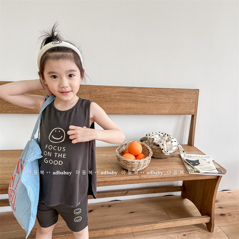 Kids' Smile Print Tank Top & Shorts Set [mh0001805]