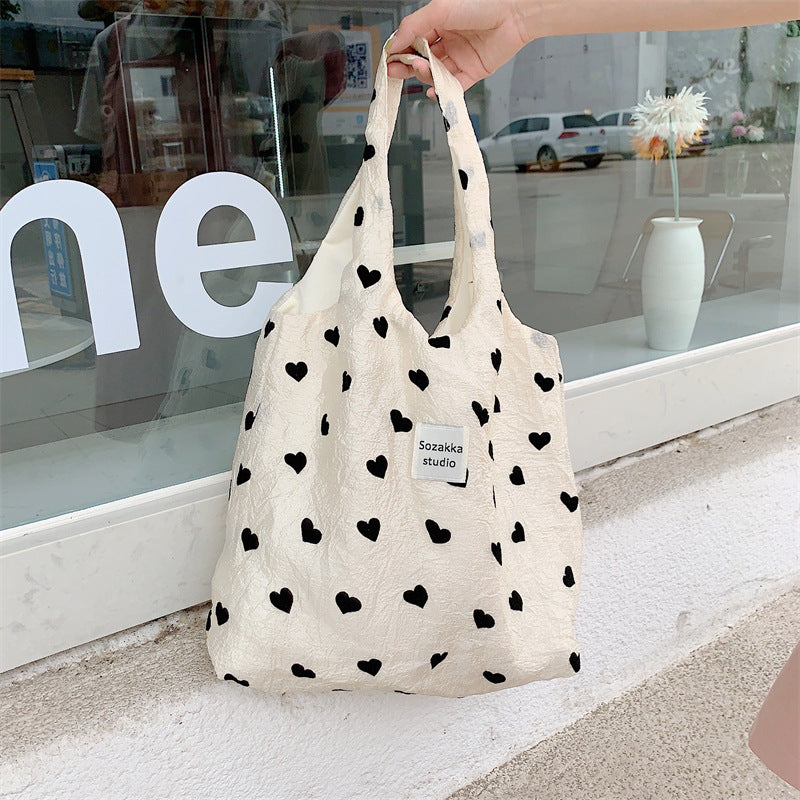 Canvas Heart Print Tote Bag Shoulder Bag Crossbody Bag Diaper Bag [mh0004200]