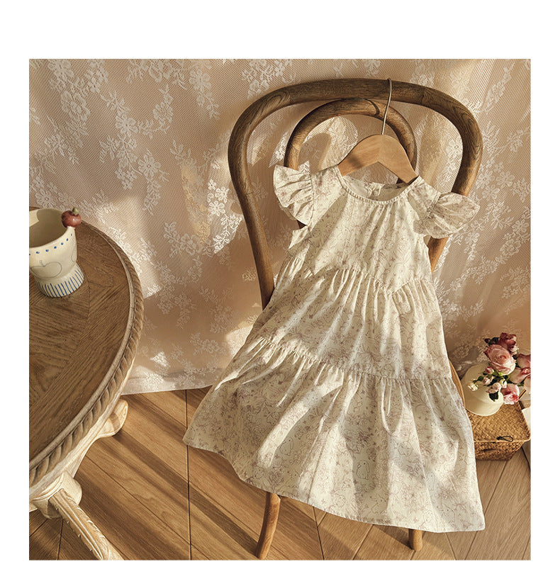 Floral Rabbit Flutter Sleeve Tiered Dress アニマル 半袖ワンピース【mh0013655】
