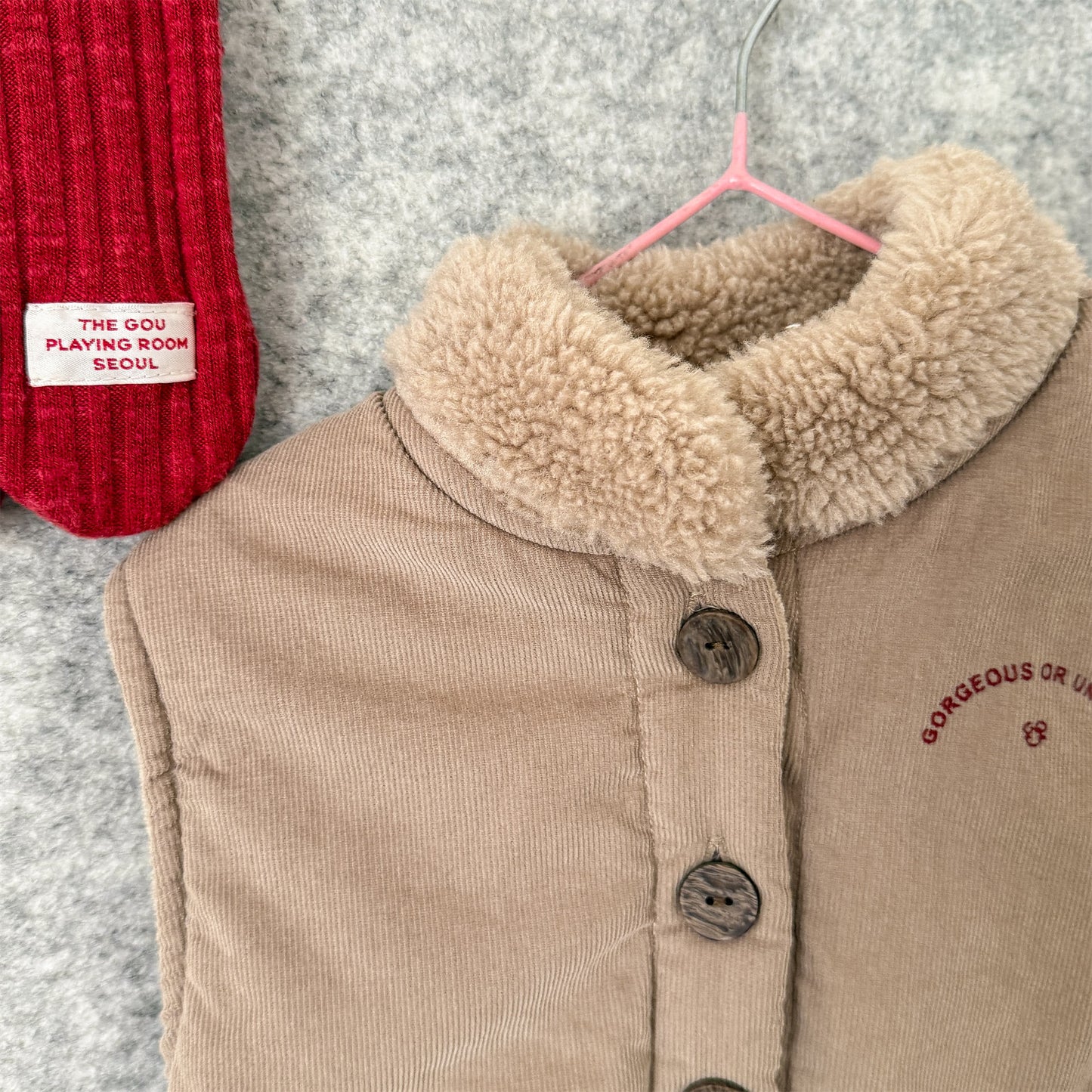 -ボア襟コーデュロイキルティングベスト刺繍入りアウター【mh0010915】 - mamahalo shop - ベスト -  べビー服 - 子供服 - 男の子 - 女の子