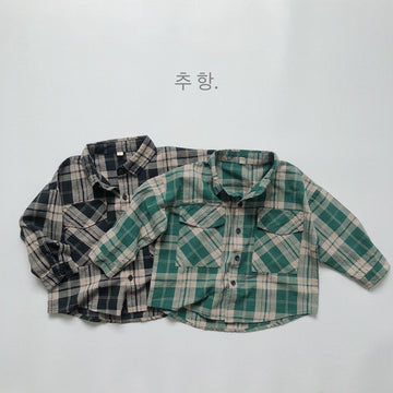キッズ チェック ポケット 長袖シャツ【mh0013943】