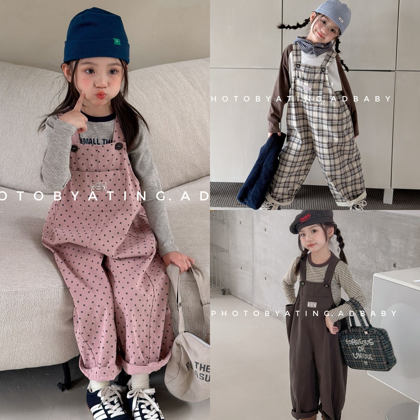 Kids' Polka Dot & Check Pocket Overalls [mh0014053]