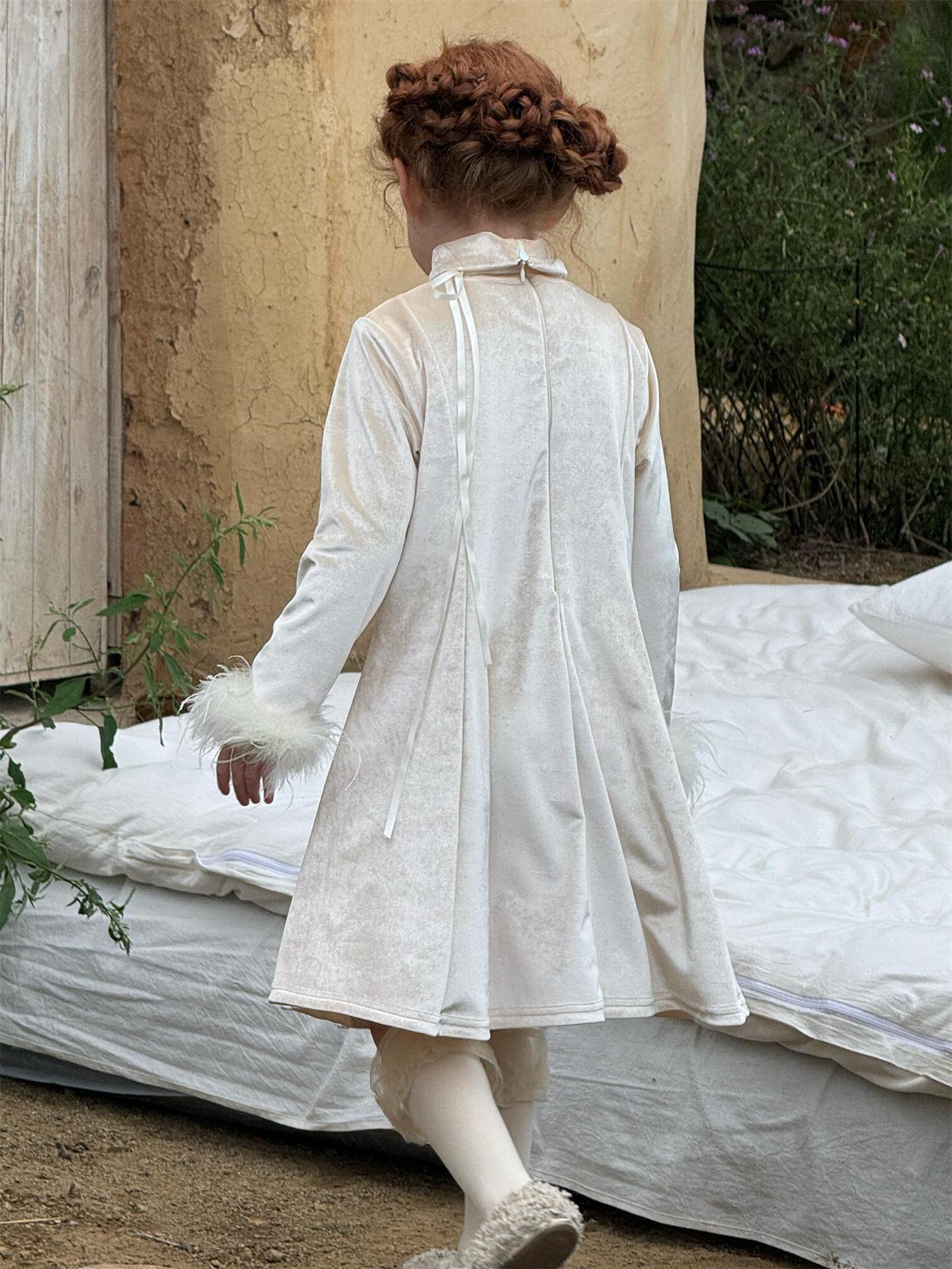 ベロアワンピース ハイネック 裏起毛 パーティドレス【mh0011752】