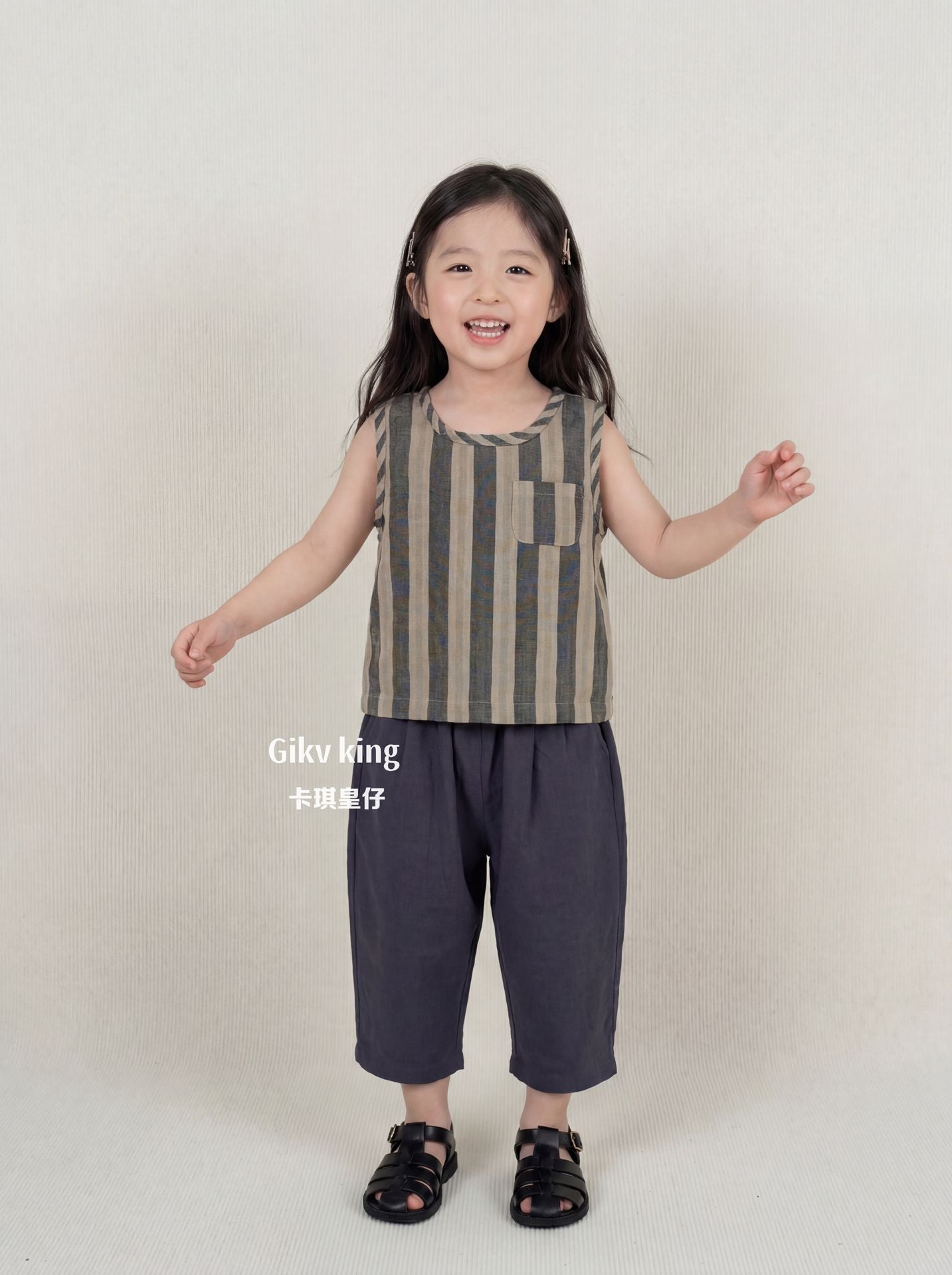 Striped Woven Cotton Vest ストライプ ノースリーブTシャツ【mh0013477】