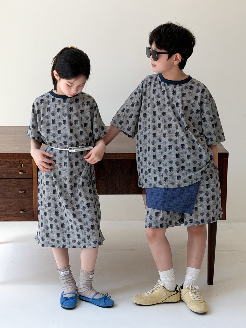 Clover Casual Summer Matching Items クローバー 半袖Tシャツ ハーフパンツ 半袖ワンピース【mh0013528】