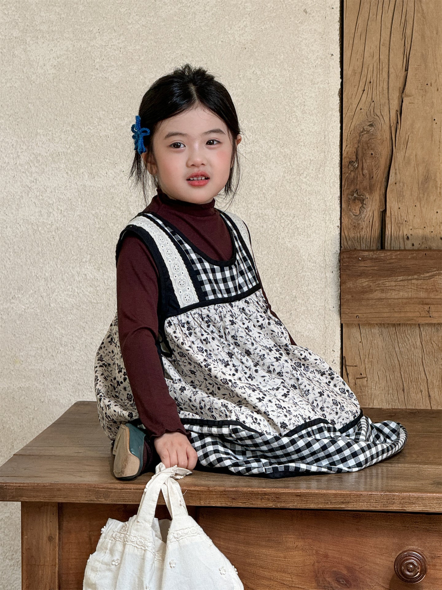 -チェック柄小花プリントノースリーブワンピース レイヤードワンピース【mh0010991】 - mamahalo shop - 長袖セットアップ -  べビー服 - 子供服 - 男の子 - 女の子