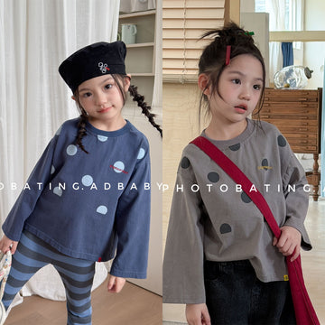 Camiseta de manga larga holgada con lunares para niños [mh0014067]