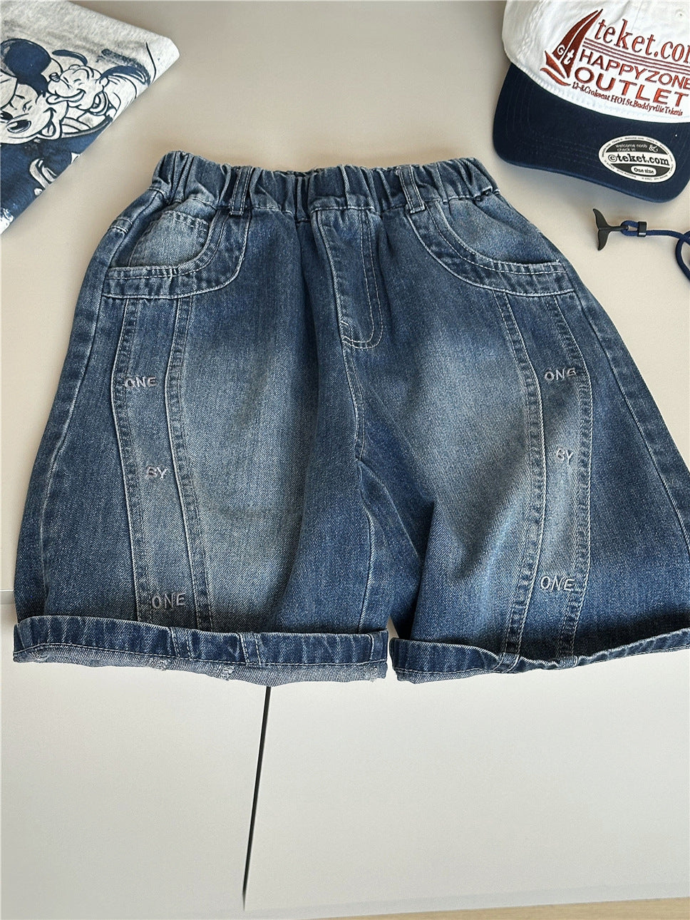 Embroidered Denim Shorts 英字刺繍 デニムハーフパンツ【mh0012958】