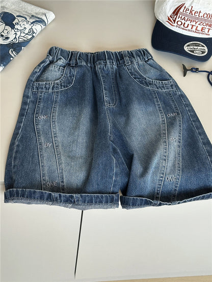 Embroidered Denim Shorts 英字刺繍 デニムハーフパンツ【mh0012958】