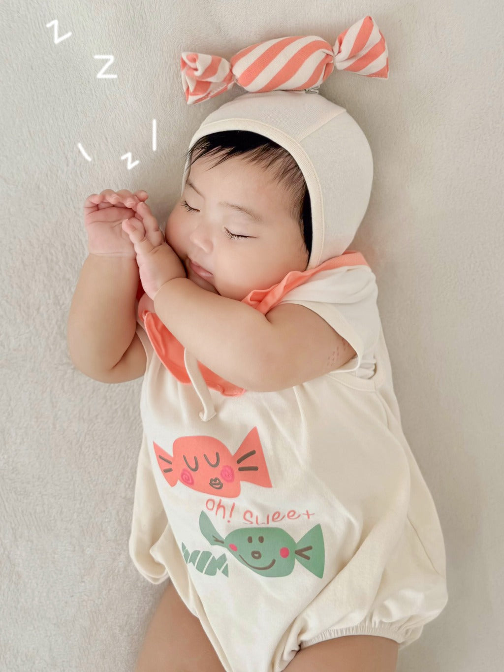 Candy Motif Sleeveless Romper Bonnet Set キャンディ ノースリーブロンパース 帽子 セット【mh0013395】