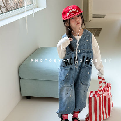 Loose Sleeveless Denim Jumpsuit デニム ワイド サロペット オールインワン【mh0012460】 ADbaby ノースリーブジャンプスーツ