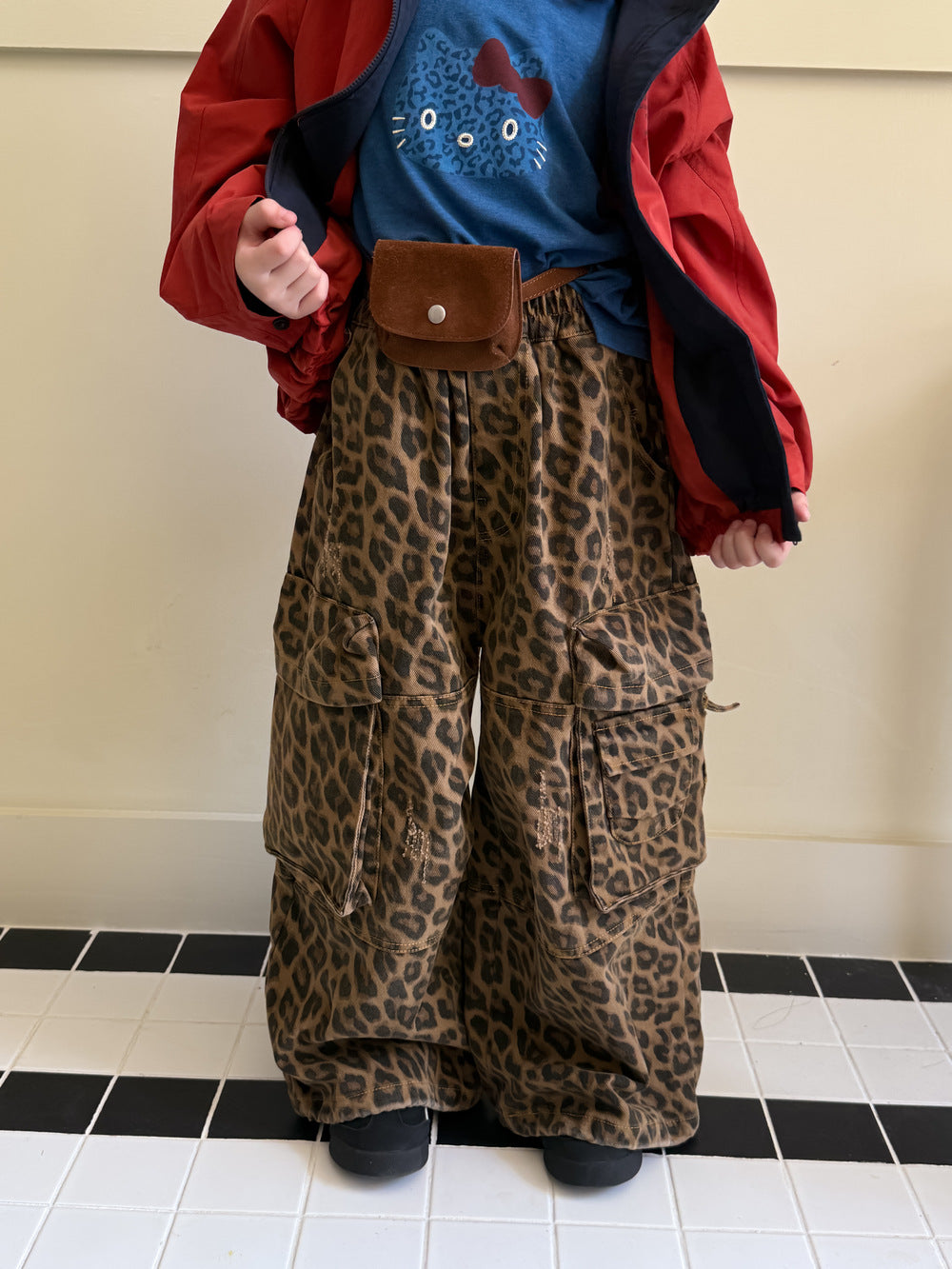 -レオパード柄ワイドパンツ ビッグポケット付きストレートロングパンツ【mh0010778】 - mamahalo shop - ロングパンツ・スウェットパンツ -  べビー服 - 子供服 - 男の子 - 女の子