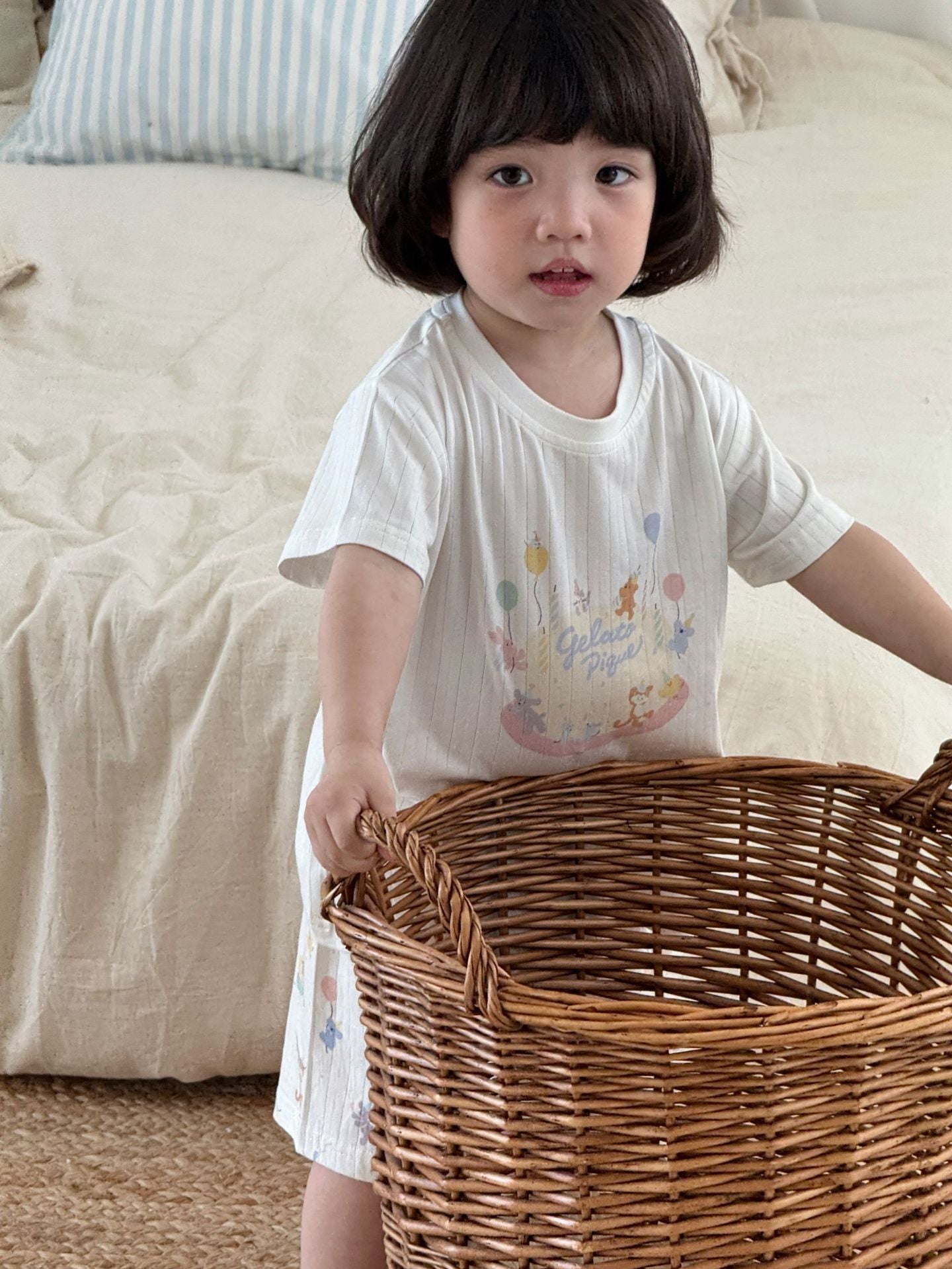 Parent-child Short-sleeved Loungewear ベア 半袖Tシャツ ロングパンツ ショートパンツ【mh0013306】