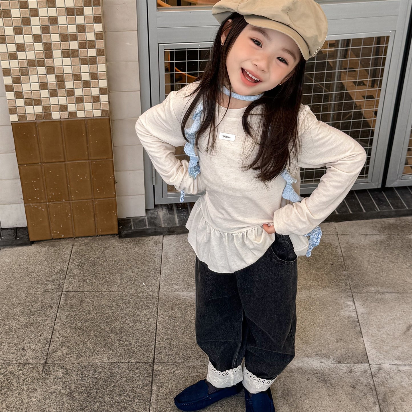 -裾レース付きデニムパンツ ジーンズ【mh0010805】 - mamahalo shop - デニムパンツ -  べビー服 - 子供服 - 男の子 - 女の子