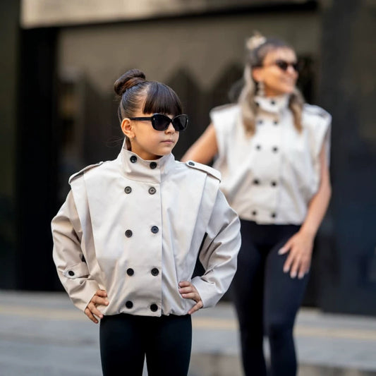 Kids' Shoulder-Pleated Stand-Collar Double-Button Jacket [mh0014740]
