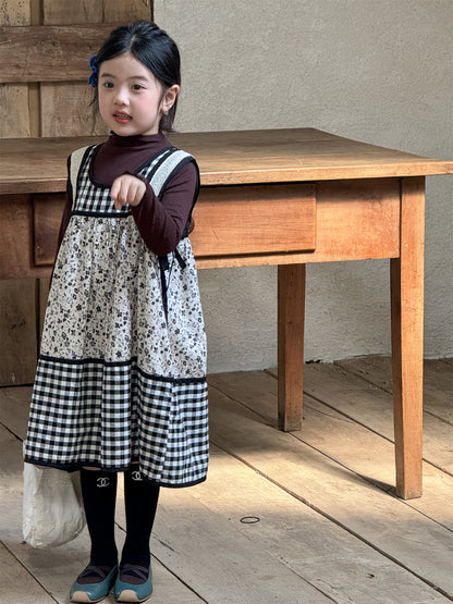 -チェック柄小花プリントノースリーブワンピース レイヤードワンピース【mh0010991】 - mamahalo shop - 長袖セットアップ -  べビー服 - 子供服 - 男の子 - 女の子