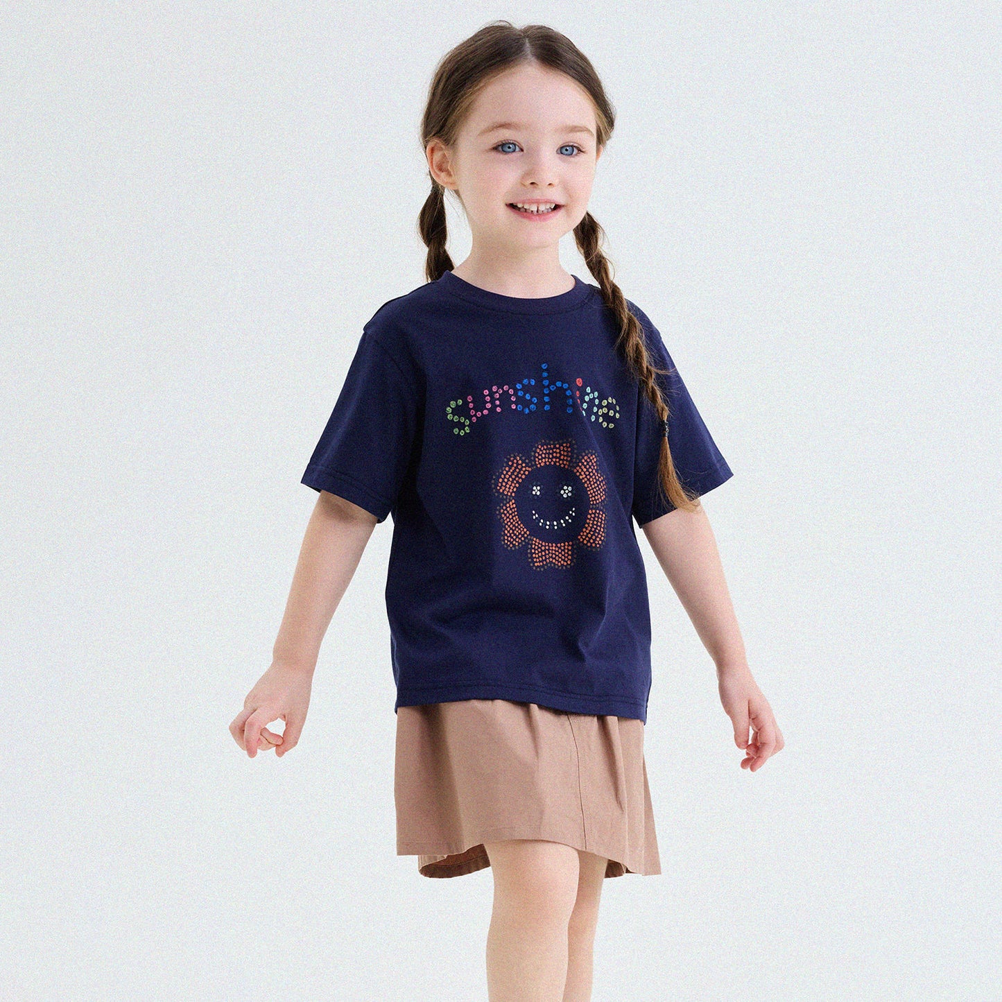 Camiseta holgada de manga corta con estampado de lunares florales y coloridos [mh0013747]