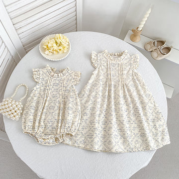 Floral Ruffle Sleeveless Romper Dress フリル ノースリーブロンパース ミモレ丈ワンピース【mh0013157】