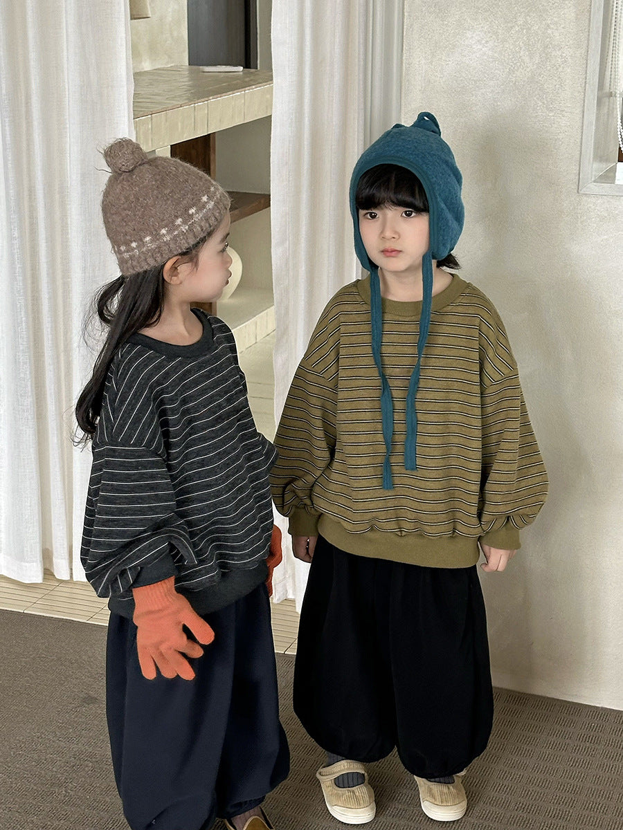 Sudadera holgada de manga murciélago con rayas para niños [mh0014292]