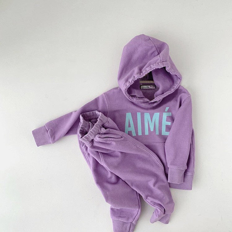 Letter Print Hooded Sweatshirt Set ロゴ パーカー セットアップ【mh0012612】
