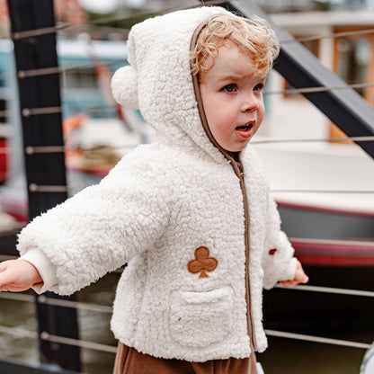 長袖ジャケット ボア素材 もこもこ ポンポン付きフード ジップアップ アウター【mh0011642】