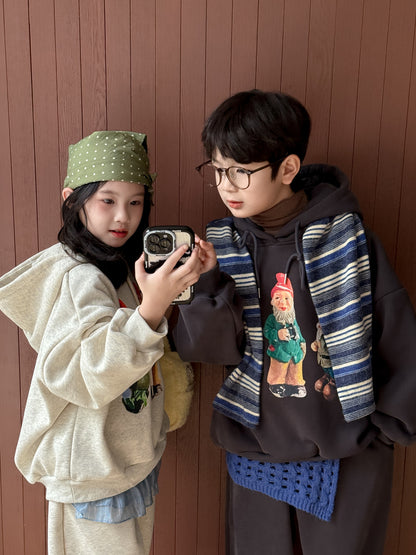 スウェットセットアップ キッズ 裏起毛 ノーム柄 フード付 厚手 ゆったり【mh0011656】