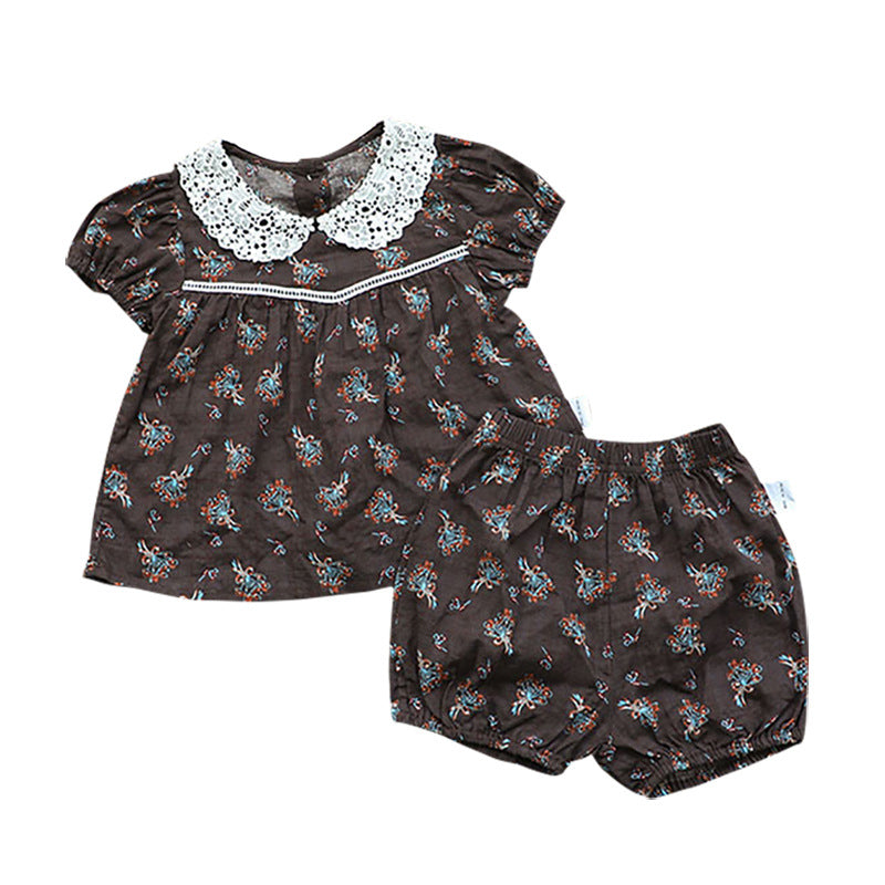 Floral Lace Collar Set - Small Floral Short-Sleeved Tunic Set 【mh0012695】