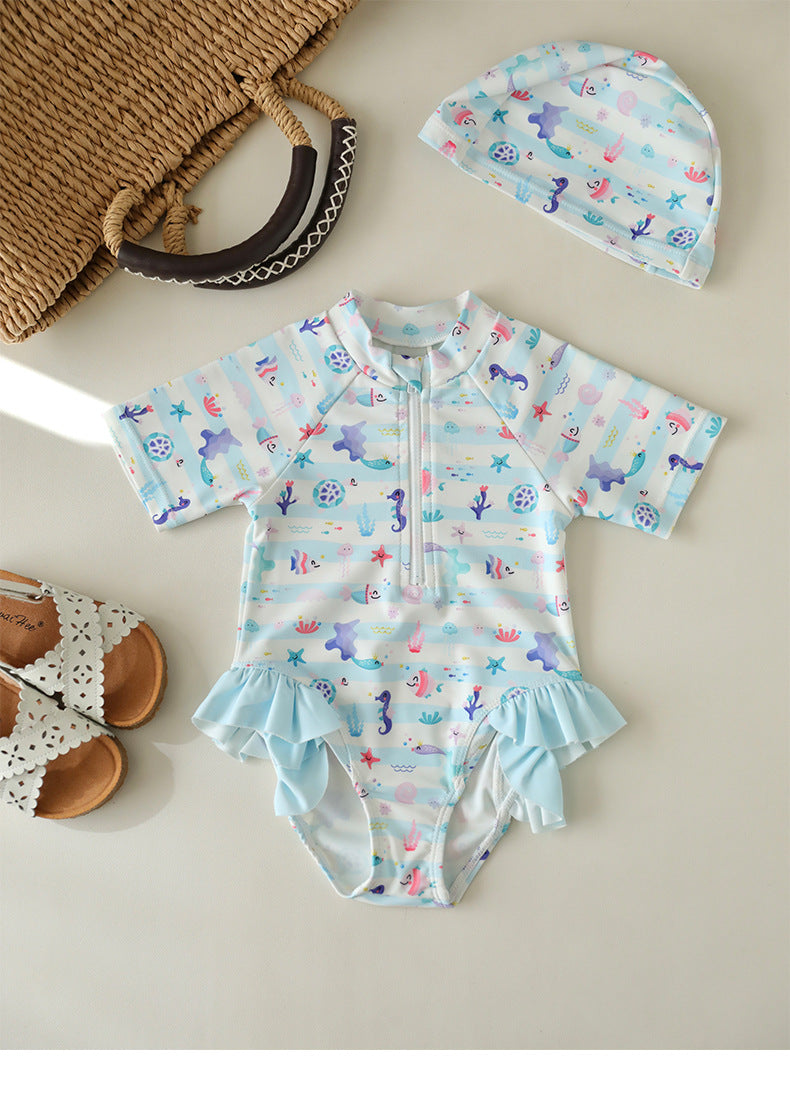 UPF50 Plus Marine Striped Short Sleeve One-piece マリンボーダー 水着【mh0012601】