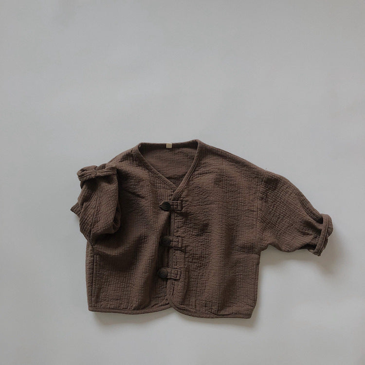 Kids' Front-Button Loose Collarless Long-Sleeve Jacket [mh0001883]