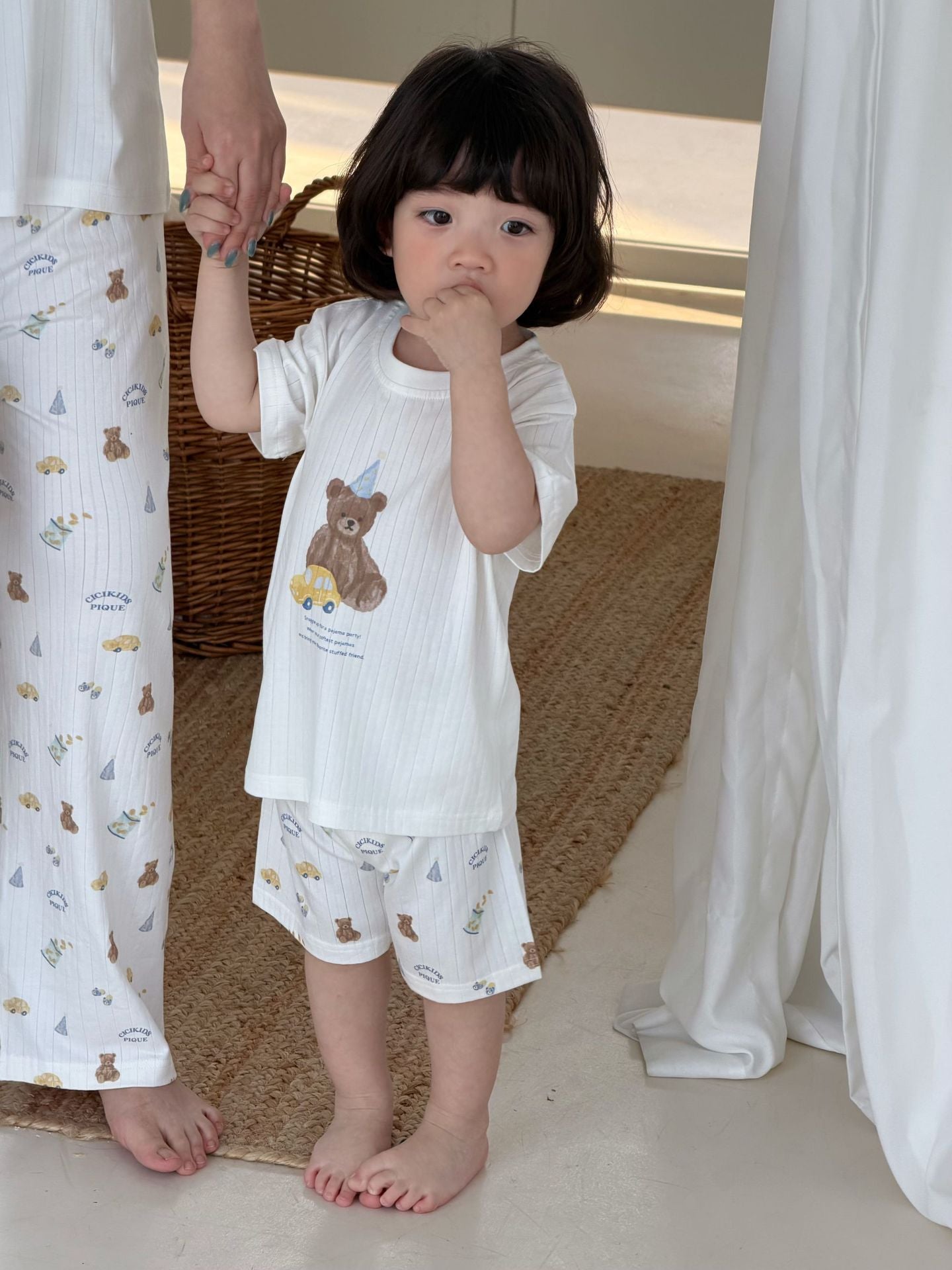 Parent-child Short-sleeved Loungewear ベア 半袖Tシャツ ロングパンツ ショートパンツ【mh0013306】