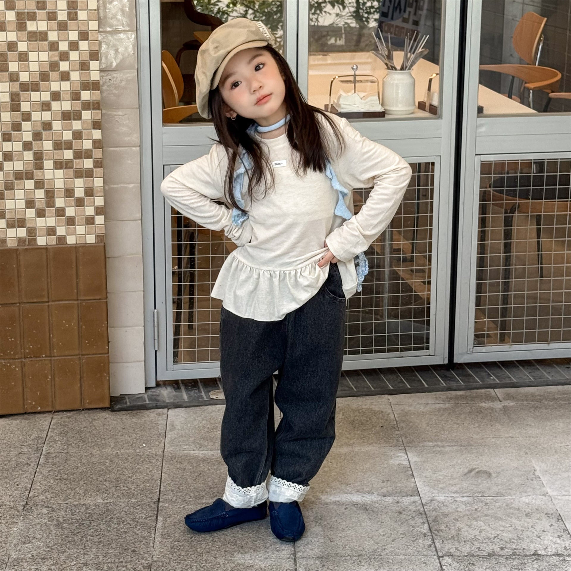 -裾レース付きデニムパンツ ジーンズ【mh0010805】 - mamahalo shop - デニムパンツ -  べビー服 - 子供服 - 男の子 - 女の子