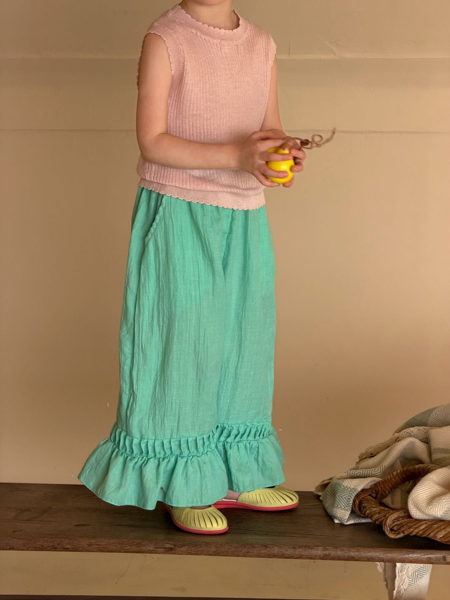 Tricolor Pure Cotton Ruffle Soft Casual Long Pants ラッフル ロングパンツ【mh0013406】