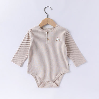 -木馬ワンポイント刺繍リブ長袖ボディスーツ【mh0010742】 - mamahalo shop - 長袖ロンパース -  べビー服 - 子供服 - 男の子 - 女の子