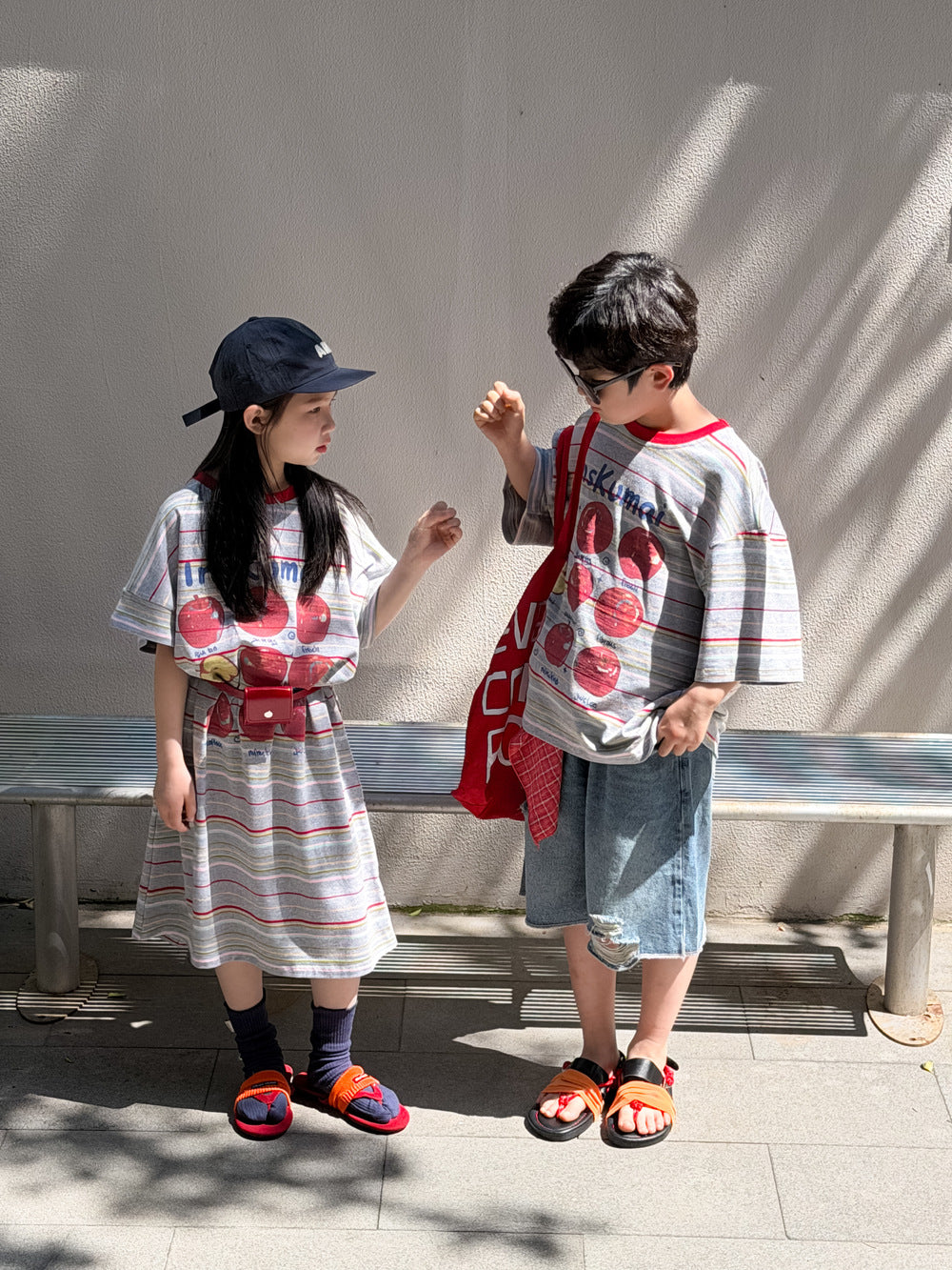 Apple Print Short Sleeve T-Shirt Dress リンゴプリント 半袖Tシャツ 半袖ワンピース【mh0013529】