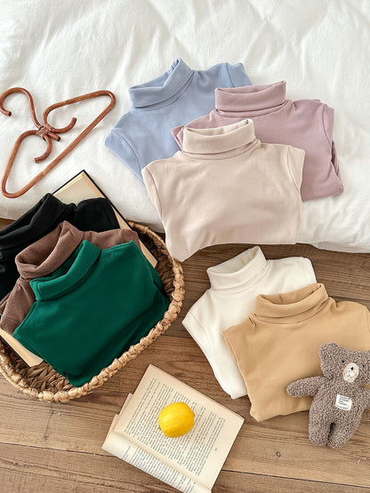 長袖Tシャツ キッズ ハイネック 無地 ベーシック くすみカラー トップス【mh0011664】