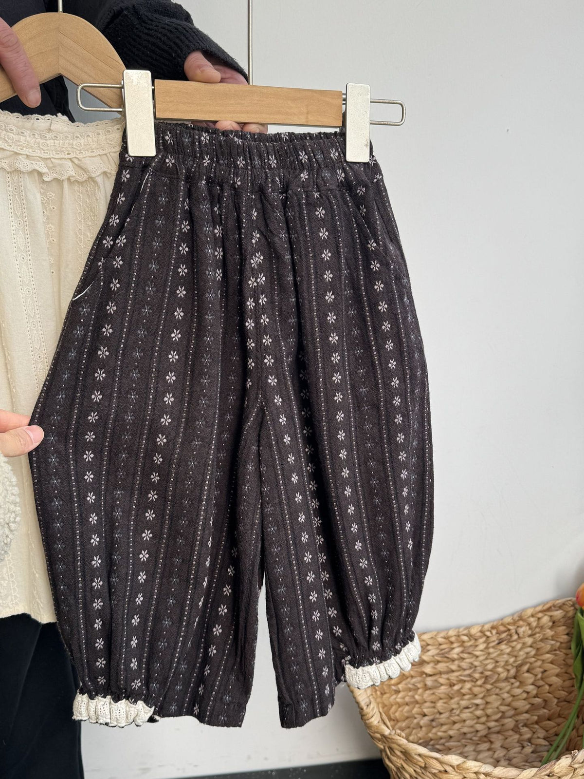 キッズ レース 刺繍 ジャガード 長袖ブラウス ドット ワイド ロングパンツ【mh0014265】