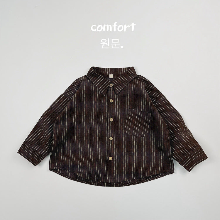 キッズ ストライプ ルーズ ビッグシルエット 長袖シャツ【mh0014591】