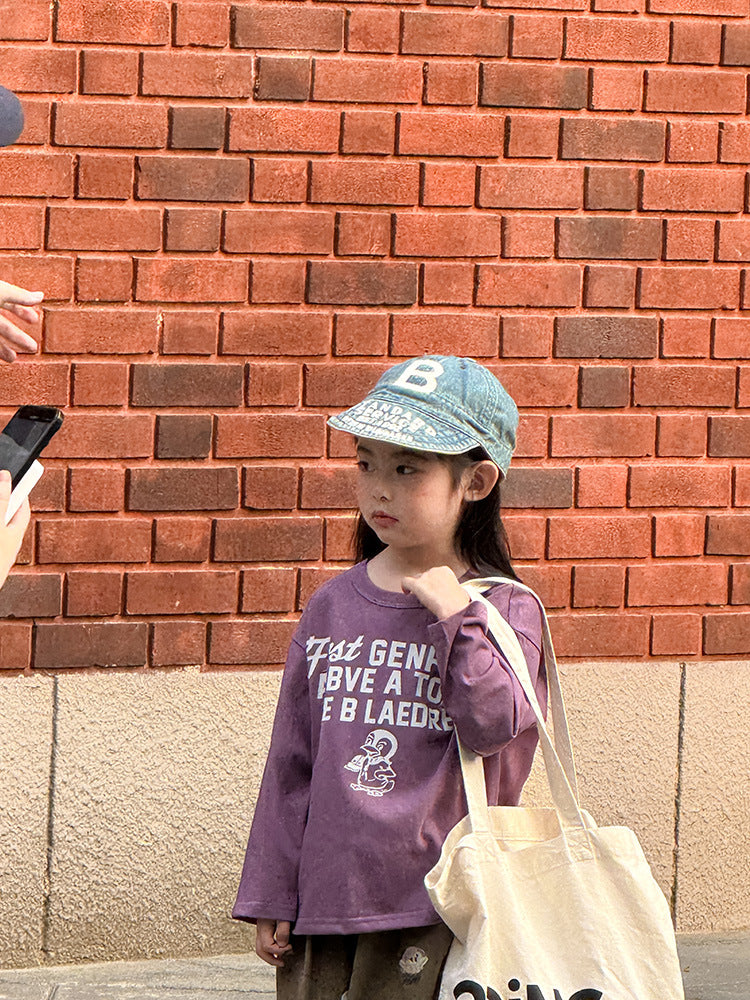 -ペンギン柄プリントTシャツ ロゴ入り長袖トップス【mh0011055】 - mamahalo shop - 長袖Tシャツ -  べビー服 - 子供服 - 男の子 - 女の子