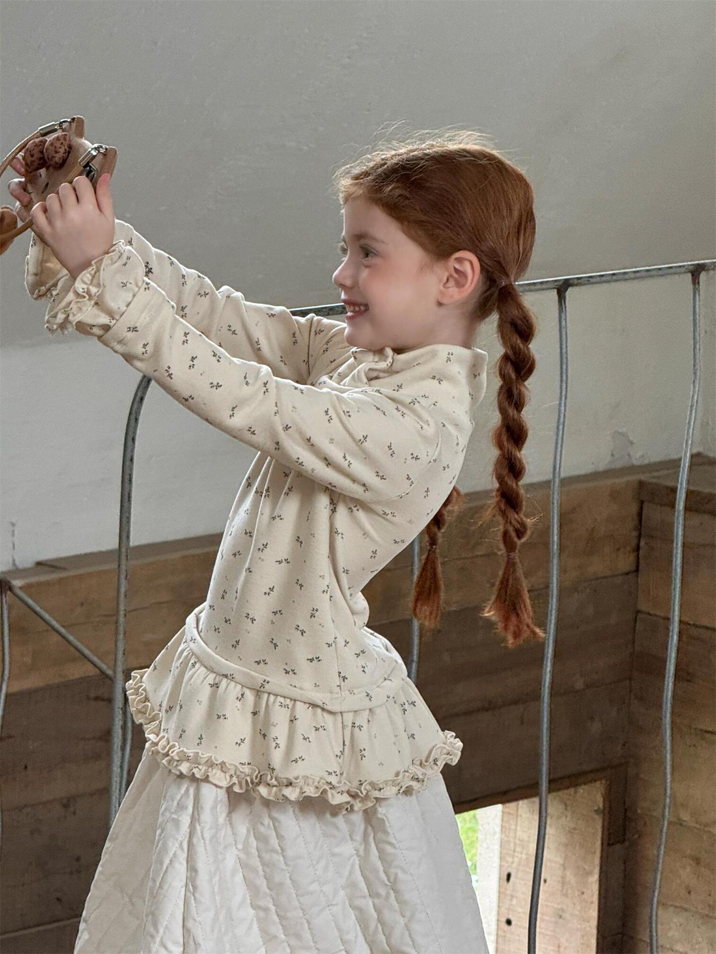 長袖ハイネックTシャツ 花柄 裾フリル レイヤード【mh0011748】