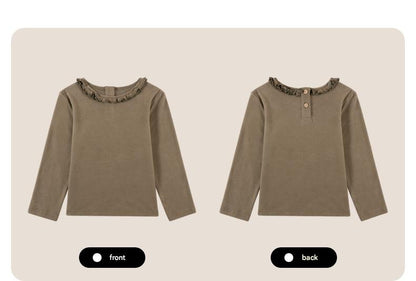 -長袖Tシャツ フリル襟 丸首 無地 カットソー ブラウス風【mh0011311】 - mamahalo shop - 長袖Tシャツ -  べビー服 - 子供服 - 男の子 - 女の子