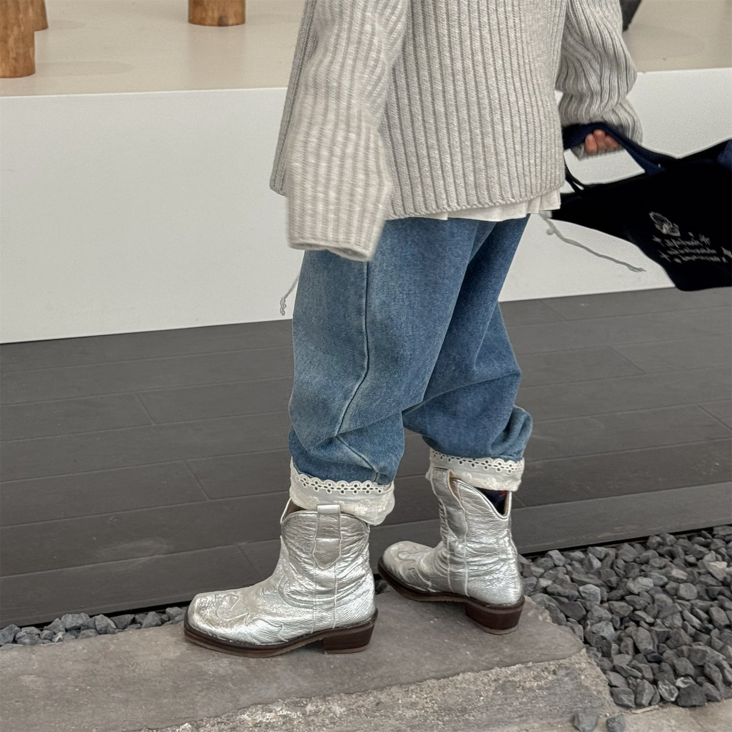 -裾レース付きデニムパンツ ジーンズ【mh0010805】 - mamahalo shop - デニムパンツ -  べビー服 - 子供服 - 男の子 - 女の子