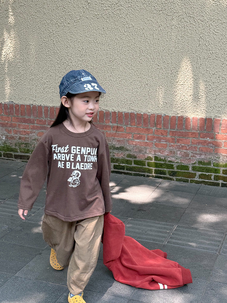 -ペンギン柄プリントTシャツ ロゴ入り長袖トップス【mh0011055】 - mamahalo shop - 長袖Tシャツ -  べビー服 - 子供服 - 男の子 - 女の子