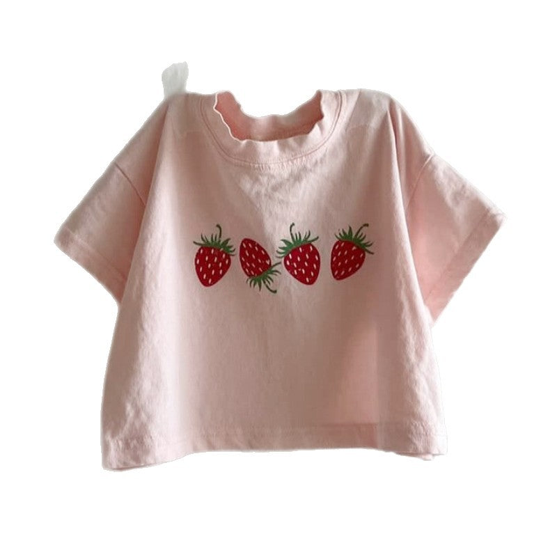 Strawberry Print Crewneck Tee ストロベリー 半袖Tシャツ【mh0013612】