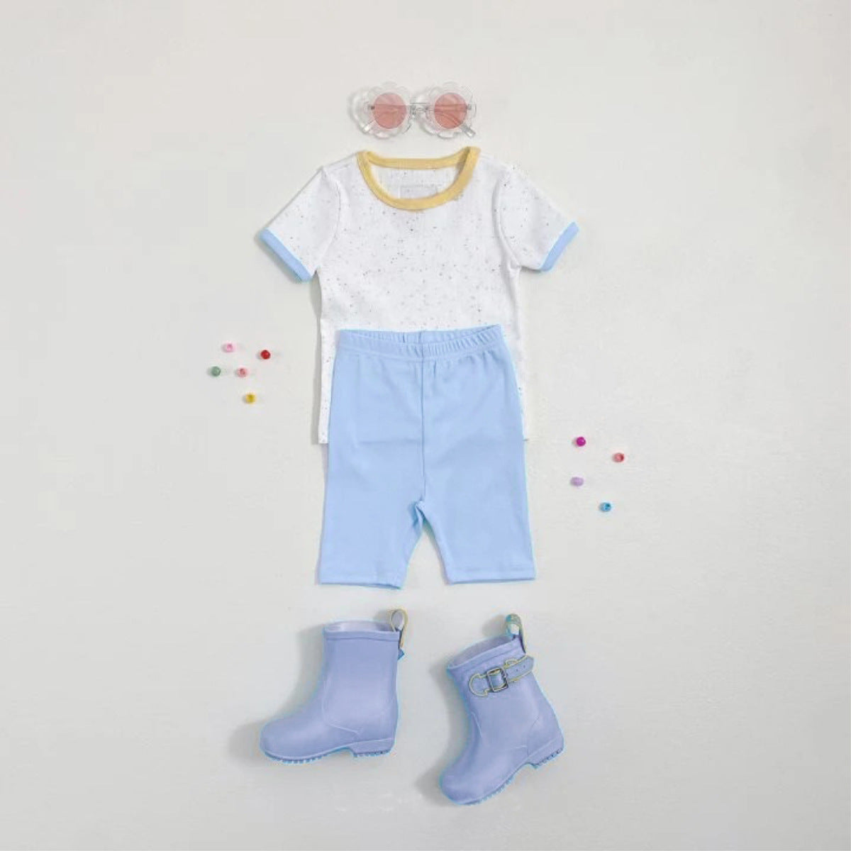Mottle Speckled Short Sleeve Set ネップ 半袖Tシャツ ハーフパンツ セット【mh0013508】