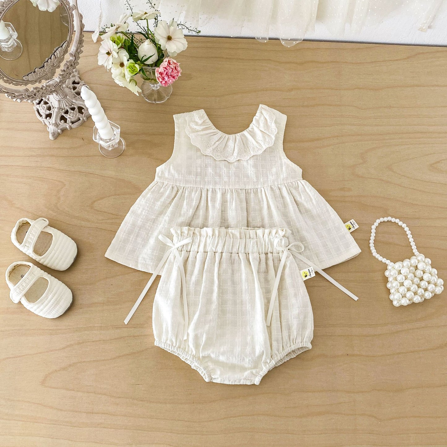 Ruffle Sleeveless Set ラッフル ノースリーブブラウス ショートパンツ セット【mh0013420】